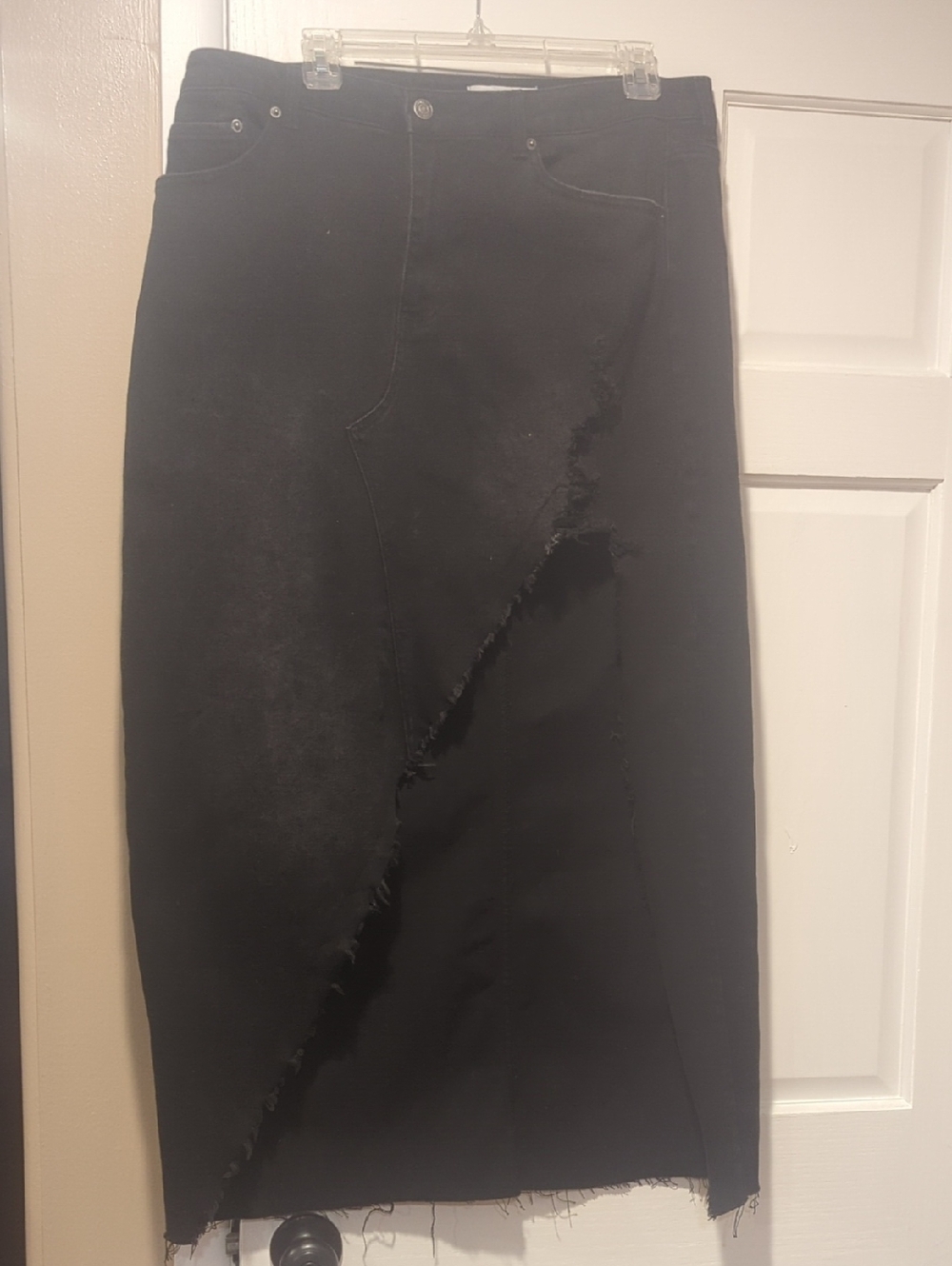 Forever 21 Black Asymmetric Frayed Midi Skirt